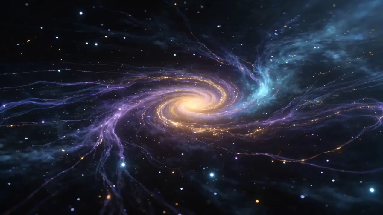 A field of stars and coloured nebula clouds